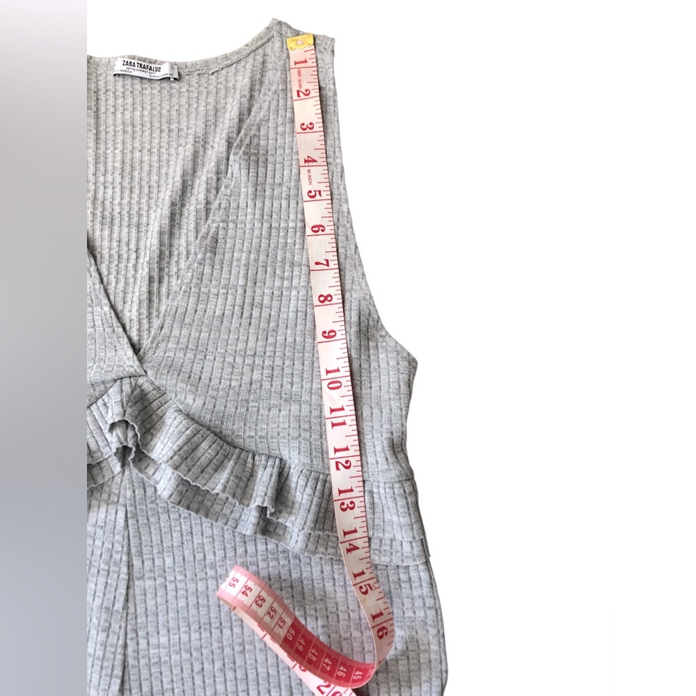 ZARA Trafaluc Grey Ribbed Ruffle Jumpsuit - Picture 7 of 9
